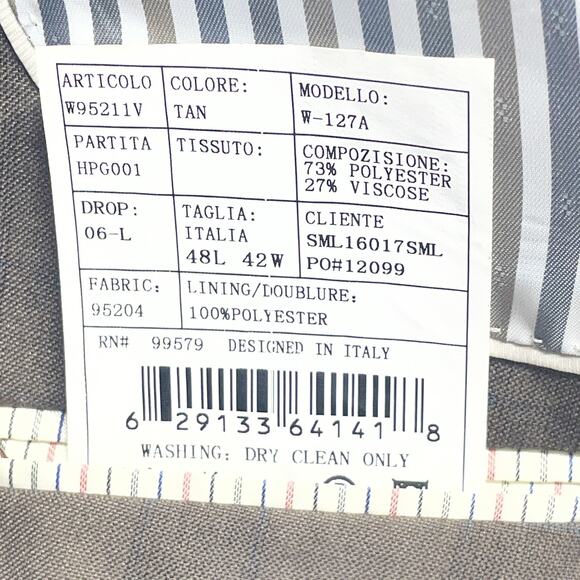 West End Mens 3pc Suit Tan Plaid Check 48L IT Fits US 44L/46L 40W Tapered Pants - Picture 9 of 15